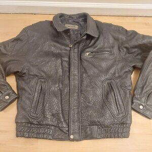 90s Mirage Mens Black Snake Skin Embossed Leather Bomber Jacket Classic XL